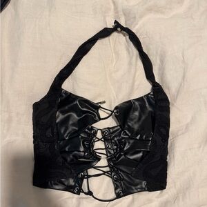 Black Lace-Up Crop Top